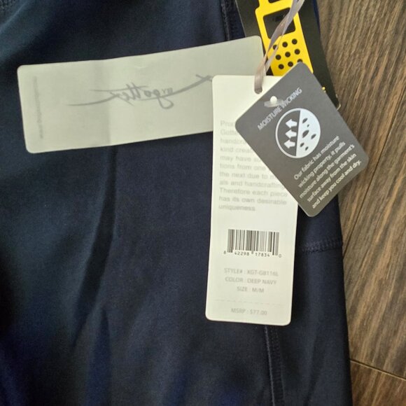 GOTTEX Navy Blue & Neon Yellow Moisture-Wicking Leggings NWT/SIZE M - Picture 3 of 10